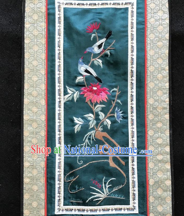 Chinese National Embroidered Chrysanthemum Birds Paintings Traditional Handmade Embroidery Decorative Atrovirens Silk Picture Craft