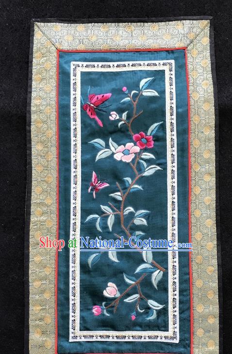 Chinese National Embroidered Butterfly Flowers Paintings Traditional Handmade Embroidery Decorative Navy Silk Picture Craft