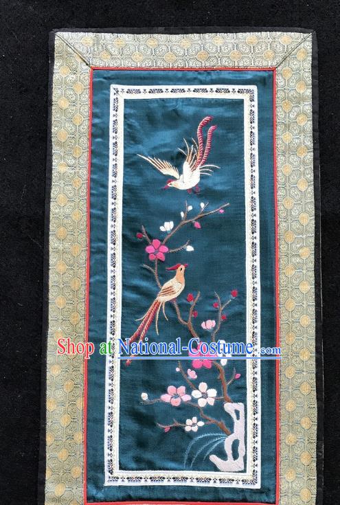 Chinese National Embroidered Plum Flowers Paintings Traditional Handmade Embroidery Decorative Navy Silk Picture Craft