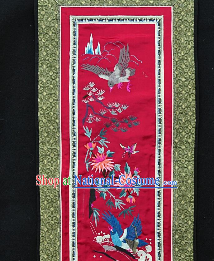 Chinese National Embroidered Grey Eagle Pine Red Silk Painting Traditional Handmade Embroidery Craft Embroidering Decorative Wall Picture