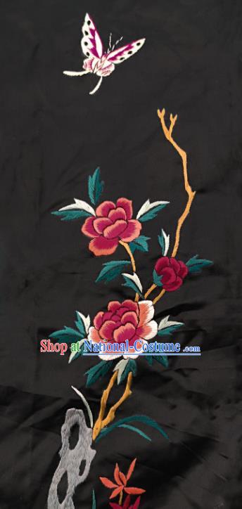 Chinese National Embroidered Peony Butterfly Black Silk Painting Traditional Handmade Embroidery Craft Embroidering Decorative Wall Picture