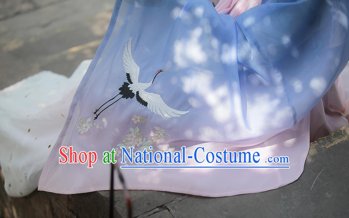 Chinese Tang Dynasty Noble Consort Costumes Traditional Ancient Goddess Hanfu Garment Blue Cloak Blouse and Dress Full Set