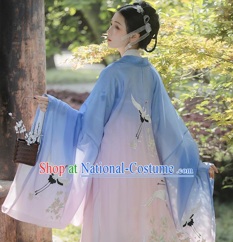 Chinese Tang Dynasty Noble Consort Costumes Traditional Ancient Goddess Hanfu Garment Blue Cloak Blouse and Dress Full Set