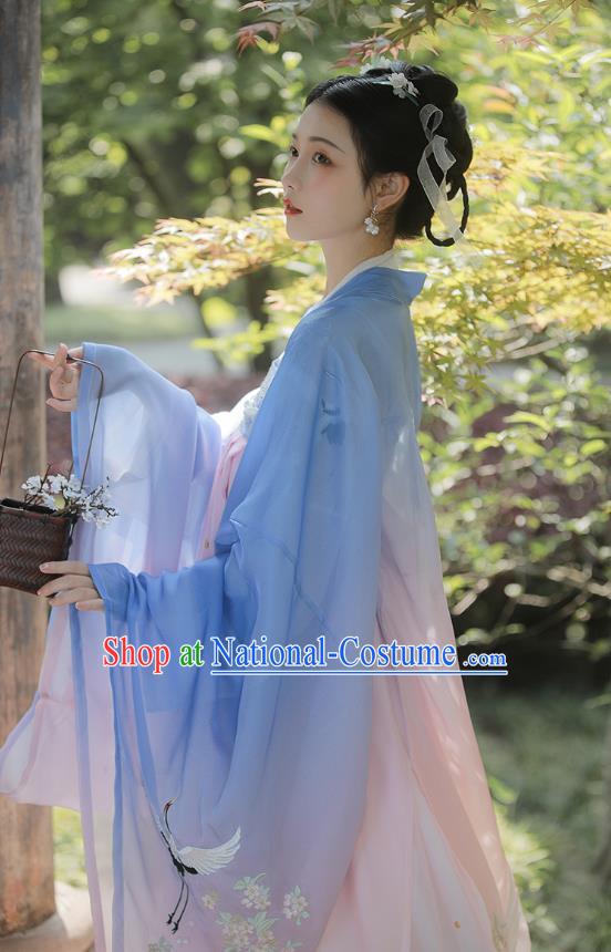 Chinese Tang Dynasty Noble Consort Costumes Traditional Ancient Goddess Hanfu Garment Blue Cloak Blouse and Dress Full Set