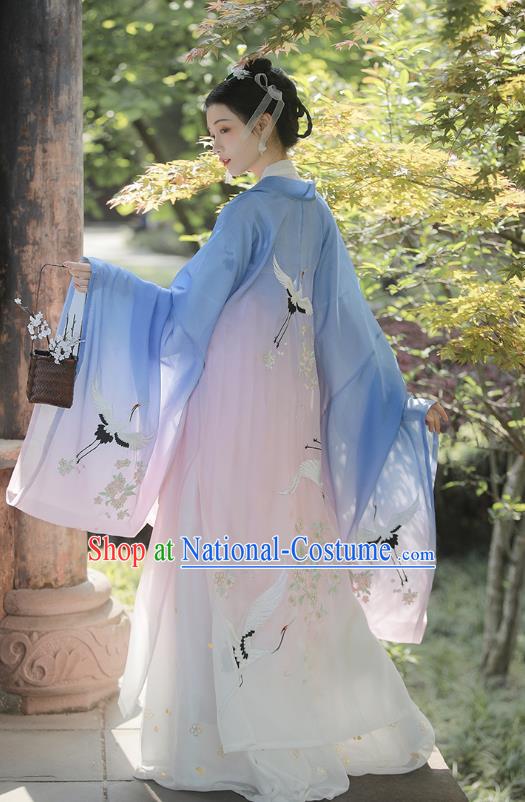 Chinese Tang Dynasty Noble Consort Costumes Traditional Ancient Goddess Hanfu Garment Blue Cloak Blouse and Dress Full Set