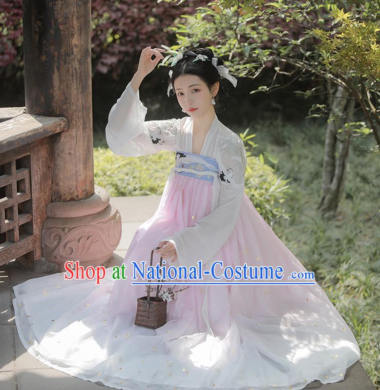 Chinese Tang Dynasty Noble Consort Costumes Traditional Ancient Goddess Hanfu Garment Blue Cloak Blouse and Dress Full Set