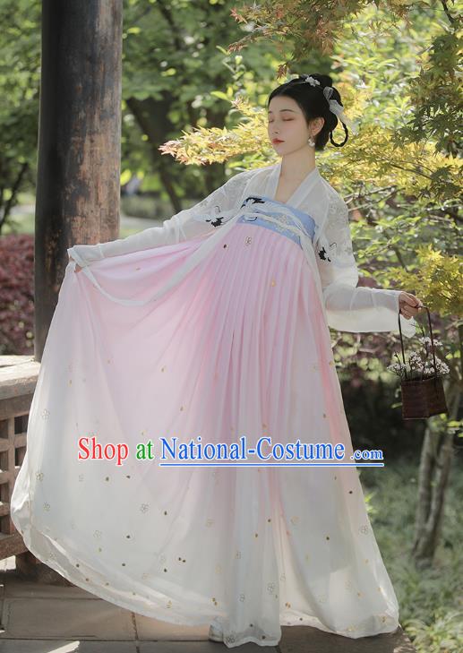 Chinese Tang Dynasty Noble Consort Costumes Traditional Ancient Goddess Hanfu Garment Blue Cloak Blouse and Dress Full Set