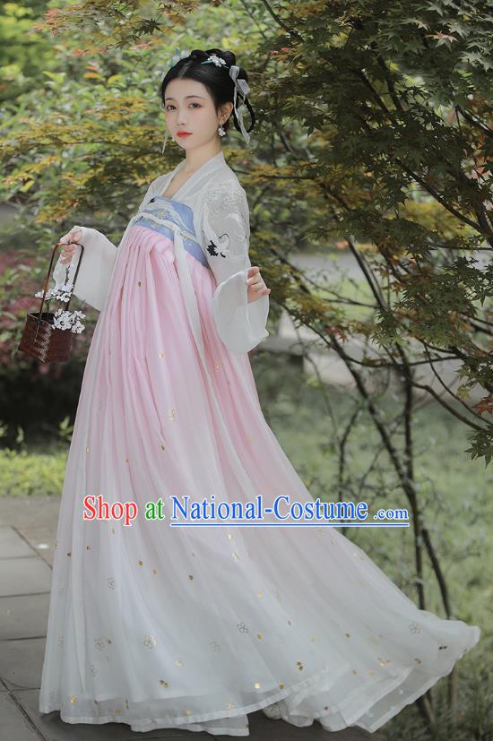 Chinese Tang Dynasty Noble Consort Costumes Traditional Ancient Goddess Hanfu Garment Blue Cloak Blouse and Dress Full Set