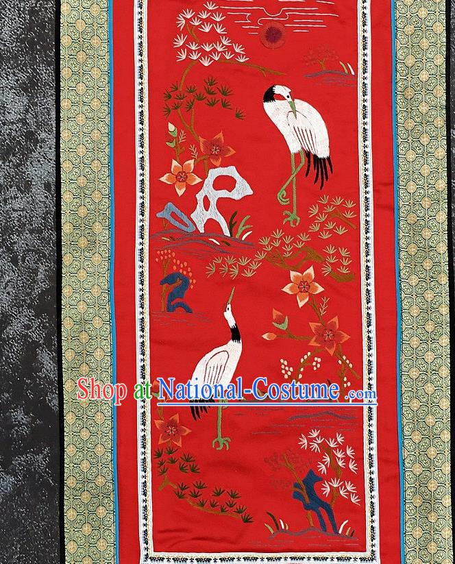 Chinese National Embroidered Pine Cranes Red Silk Paintings Traditional Handmade Embroidery Decorative Picture Craft