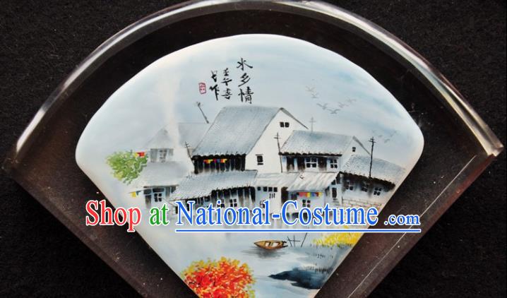 Chinese Desk Screen Traditional Handmade Painting Jiangnan Watertown Inside Table Screen Decoration