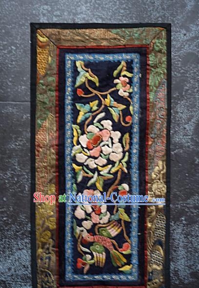 Chinese National Embroidered Flowers Bird Black Silk Paintings Traditional Handmade Embroidery Decorative Picture Craft