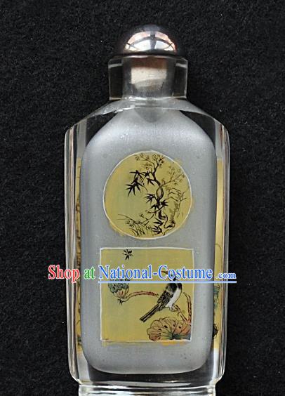 Chinese Handmade Snuff Bottle Traditional Inside Painting Bamboo Birds Snuff Bottles Artware