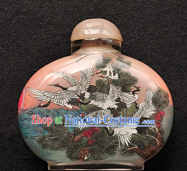 Chinese Handmade Snuff Bottle Traditional Inside Painting Cranes Snuff Bottles Artware