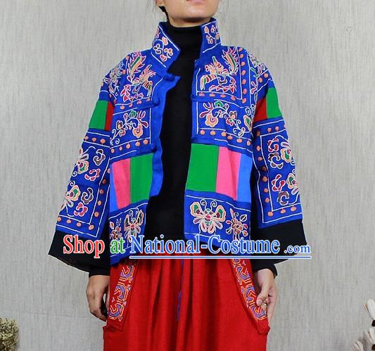 Traditional Chinese Embroidered Blue Short Coat National Costume Tang Suit Plated Buttons Upper Outer Garment for Women