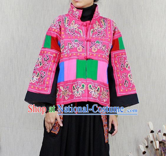 Traditional Chinese Embroidered Rosy Short Coat National Costume Tang Suit Plated Buttons Upper Outer Garment for Women