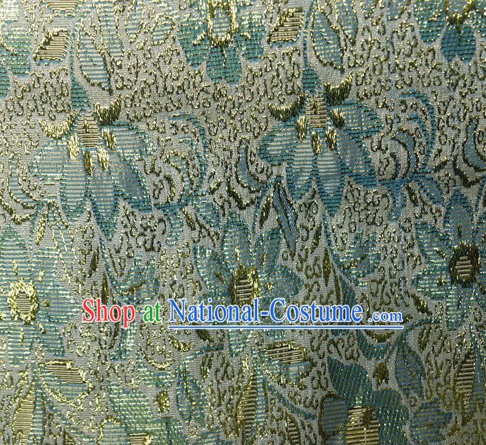 Chinese Traditional Flowers Pattern Design Blue Brocade Fabric Tapestry Cloth Asian Silk Material