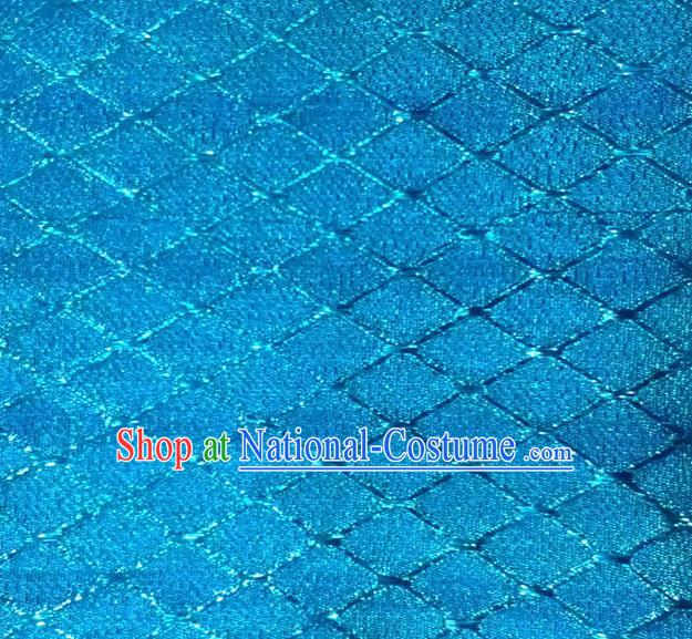 Chinese Traditional Argyle Pattern Design Blue Brocade Fabric Tapestry Cloth Asian Silk Satin Material