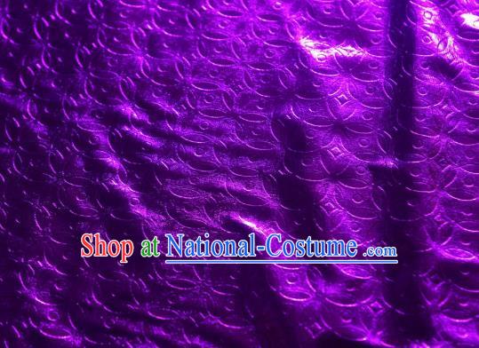 Chinese Traditional Copper Cash Pattern Design Purple Spandex Fabric Cloth Material Asian Dress Anaglyph Drapery