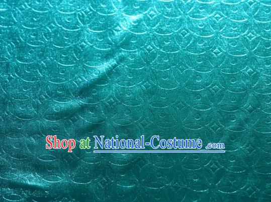 Chinese Traditional Copper Cash Pattern Design Lake Blue Spandex Fabric Cloth Material Asian Dress Anaglyph Drapery