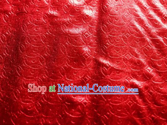 Chinese Traditional Copper Cash Pattern Design Red Spandex Fabric Cloth Material Asian Dress Anaglyph Drapery