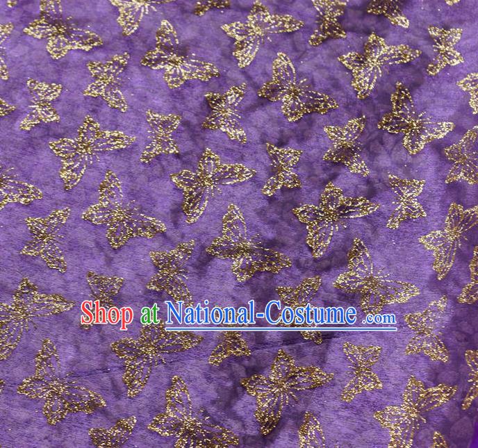 Chinese Traditional Butterfly Pattern Design Purple Veil Fabric Cloth Organdy Material Asian Dress Grenadine Drapery