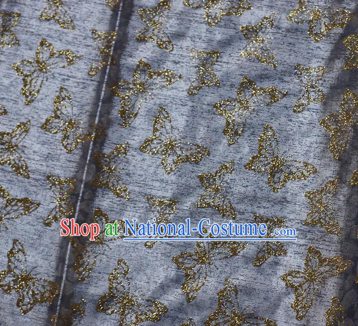 Chinese Traditional Butterfly Pattern Design Grey Veil Fabric Cloth Organdy Material Asian Dress Grenadine Drapery