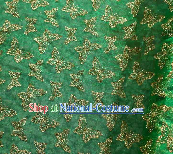 Chinese Traditional Butterfly Pattern Design Green Veil Fabric Cloth Organdy Material Asian Dress Grenadine Drapery