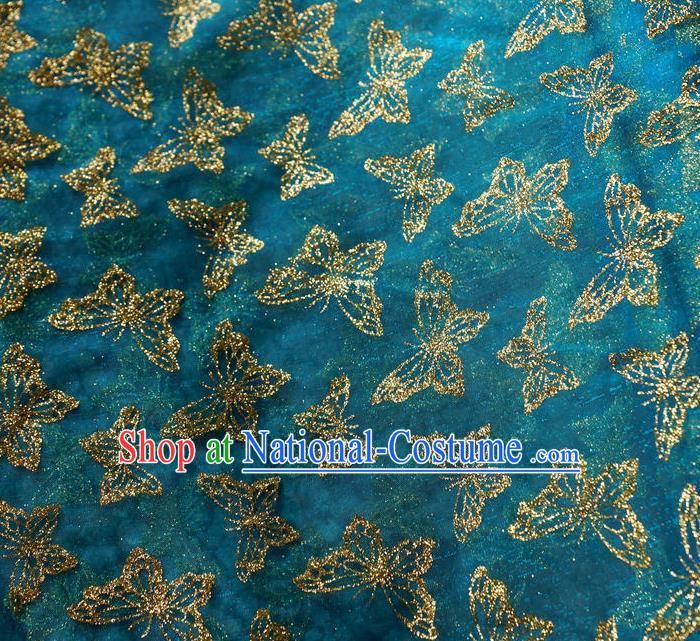 Chinese Traditional Butterfly Pattern Design Lake Blue Veil Fabric Cloth Organdy Material Asian Dress Grenadine Drapery