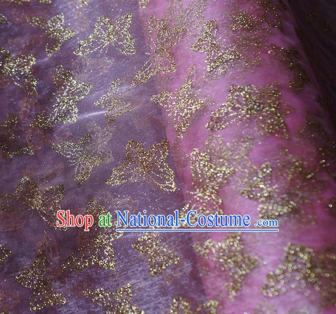 Chinese Traditional Butterfly Pattern Design Lilac Veil Fabric Cloth Organdy Material Asian Dress Grenadine Drapery