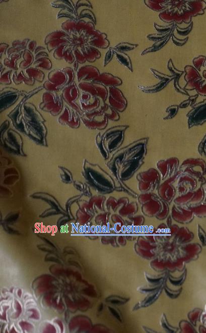 Chinese Traditional Printing Roses Pattern Design Beige Brocade Fabric Tapestry Cloth Asian Silk Satin Material