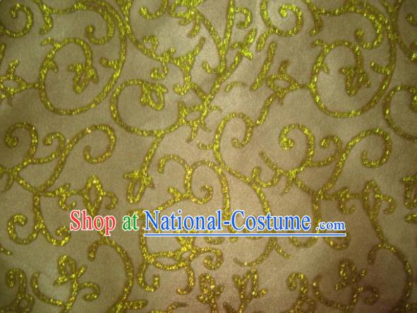 Chinese Traditional Floral Scrolls Pattern Design Yellow Satin Fabric Cloth Silk Crepe Material Asian Dress Drapery