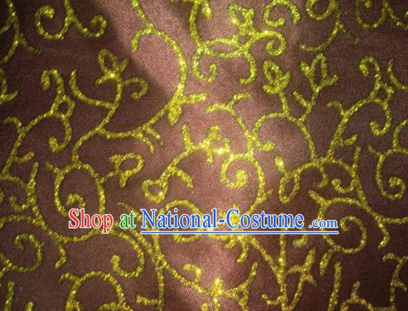 Chinese Traditional Floral Scrolls Pattern Design Brown Satin Fabric Cloth Silk Crepe Material Asian Dress Drapery