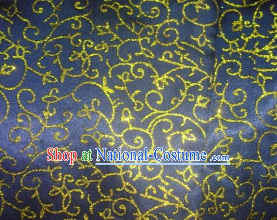 Chinese Traditional Floral Scrolls Pattern Design Navy Satin Fabric Cloth Silk Crepe Material Asian Dress Drapery