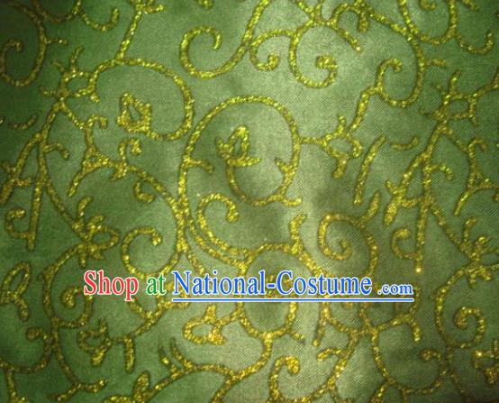 Chinese Traditional Floral Scrolls Pattern Design Green Satin Fabric Cloth Silk Crepe Material Asian Dress Drapery