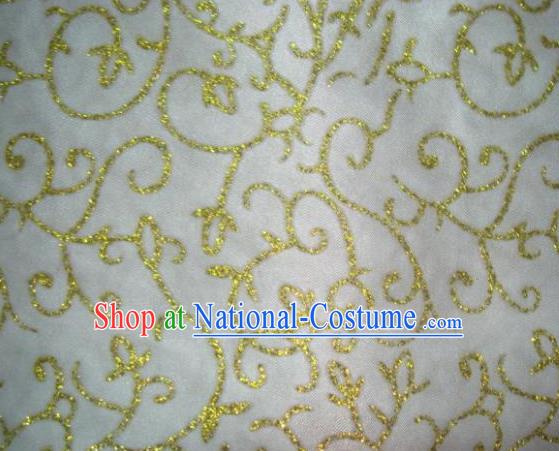 Chinese Traditional Floral Scrolls Pattern Design White Satin Fabric Cloth Silk Crepe Material Asian Dress Drapery