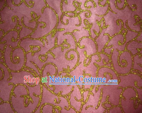 Chinese Traditional Floral Scrolls Pattern Design Pink Satin Fabric Cloth Silk Crepe Material Asian Dress Drapery