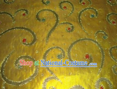 Chinese Traditional Gilding Pattern Design Golden Satin Fabric Cloth Silk Crepe Material Asian Dress Drapery