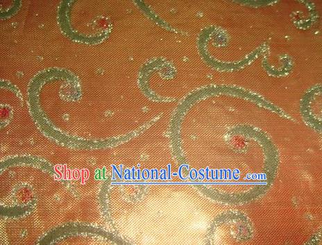 Chinese Traditional Gilding Pattern Design Orange Satin Fabric Cloth Silk Crepe Material Asian Dress Drapery