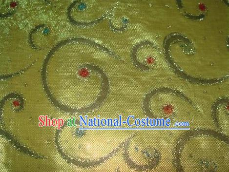 Chinese Traditional Gilding Pattern Design Yellow Satin Fabric Cloth Silk Crepe Material Asian Dress Drapery