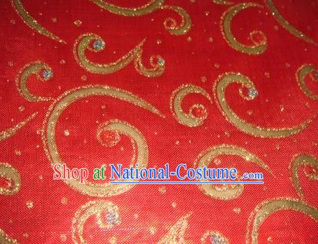 Chinese Traditional Gilding Pattern Design Red Satin Fabric Cloth Silk Crepe Material Asian Dress Drapery