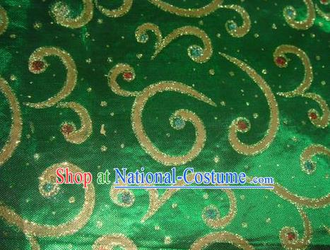 Chinese Traditional Gilding Pattern Design Green Satin Fabric Cloth Silk Crepe Material Asian Dress Drapery