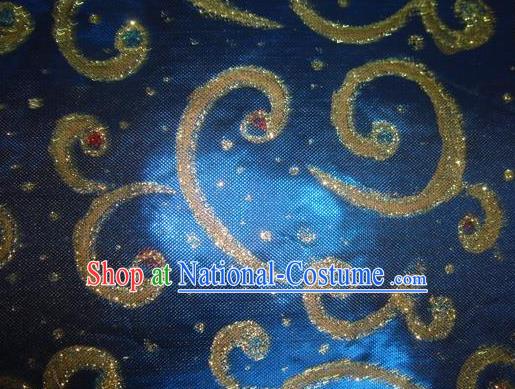 Chinese Traditional Gilding Pattern Design Deep Blue Satin Fabric Cloth Silk Crepe Material Asian Dress Drapery