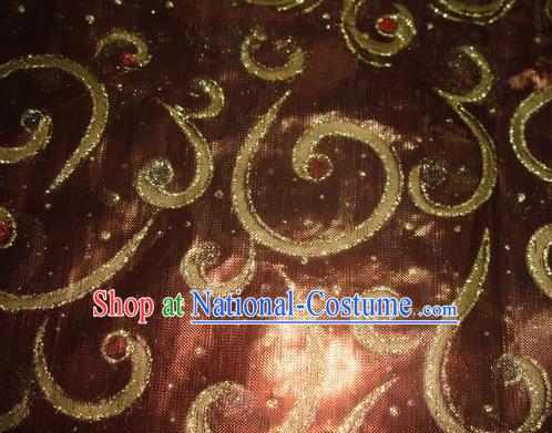 Chinese Traditional Gilding Pattern Design Brown Satin Fabric Cloth Silk Crepe Material Asian Dress Drapery