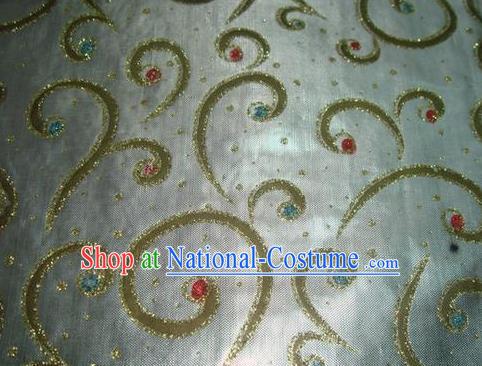Chinese Traditional Gilding Pattern Design White Satin Fabric Cloth Silk Crepe Material Asian Dress Drapery