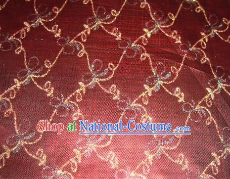 Chinese Traditional Gilding Bowknot Pattern Design Purplish Red Satin Fabric Cloth Crepe Material Asian Dress Brocade Drapery