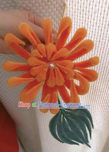 Chinese Traditional Qing Dynasty Imperial Concubine Velvet Chrysanthemum Hairpin Headwear Ancient Manchu Woman Hair Accessories Hair Clip