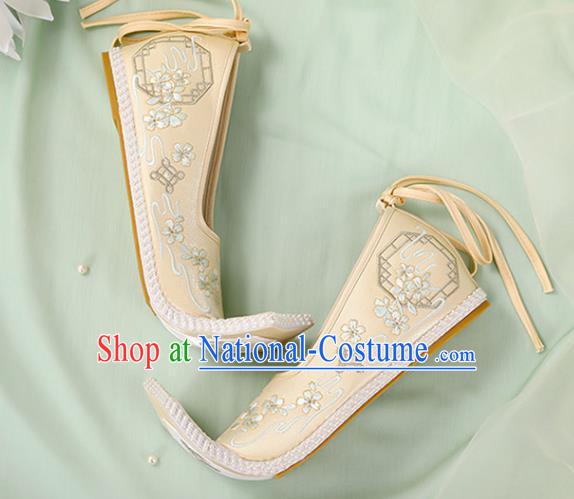 Chinese Ancient Embroidery Plum Blossom Beige Shoes Court Lady Shoes Embroidered Shoes Princess Satin Shoes Handmade Shoes