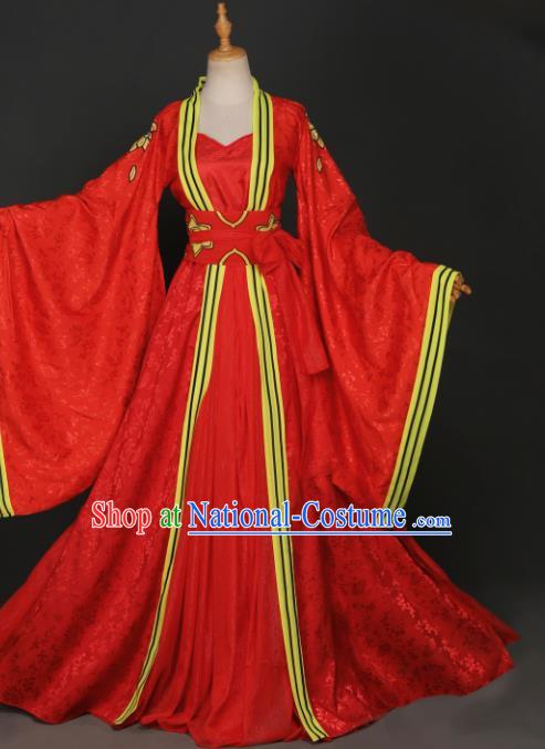 Traditional Chinese Cosplay Female Swordsman Red Hanfu Dress Costumes Ancient Princess Jiang Yanli Wedding Clothing for Women