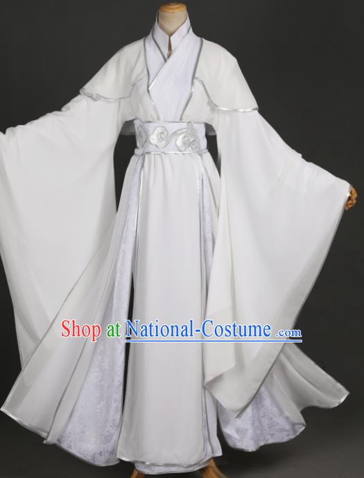 Traditional Chinese Cosplay Prince Xie Lian Costume Ancient Chivalrous Knight Garment Swordsman White Clothing for Men