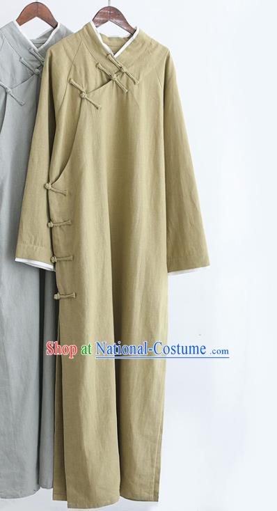 Republic of China National Ginger Flax Robe Traditional Tang Suit Costume Comic Dialogue Long Gown for Men